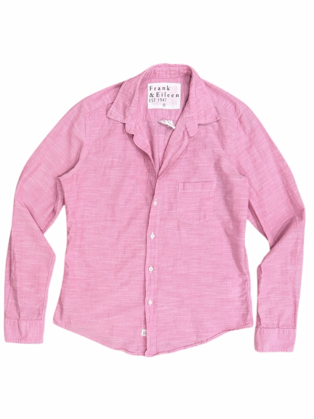 Frank & Eileen Woven Barry Button Up Shirt Pink & White Micro Stripe